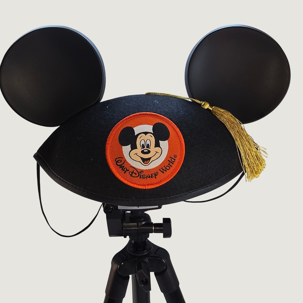 Disney World Mickey Mouse Graduation Ear Hat Black Felt Gold Tassel Adult Size